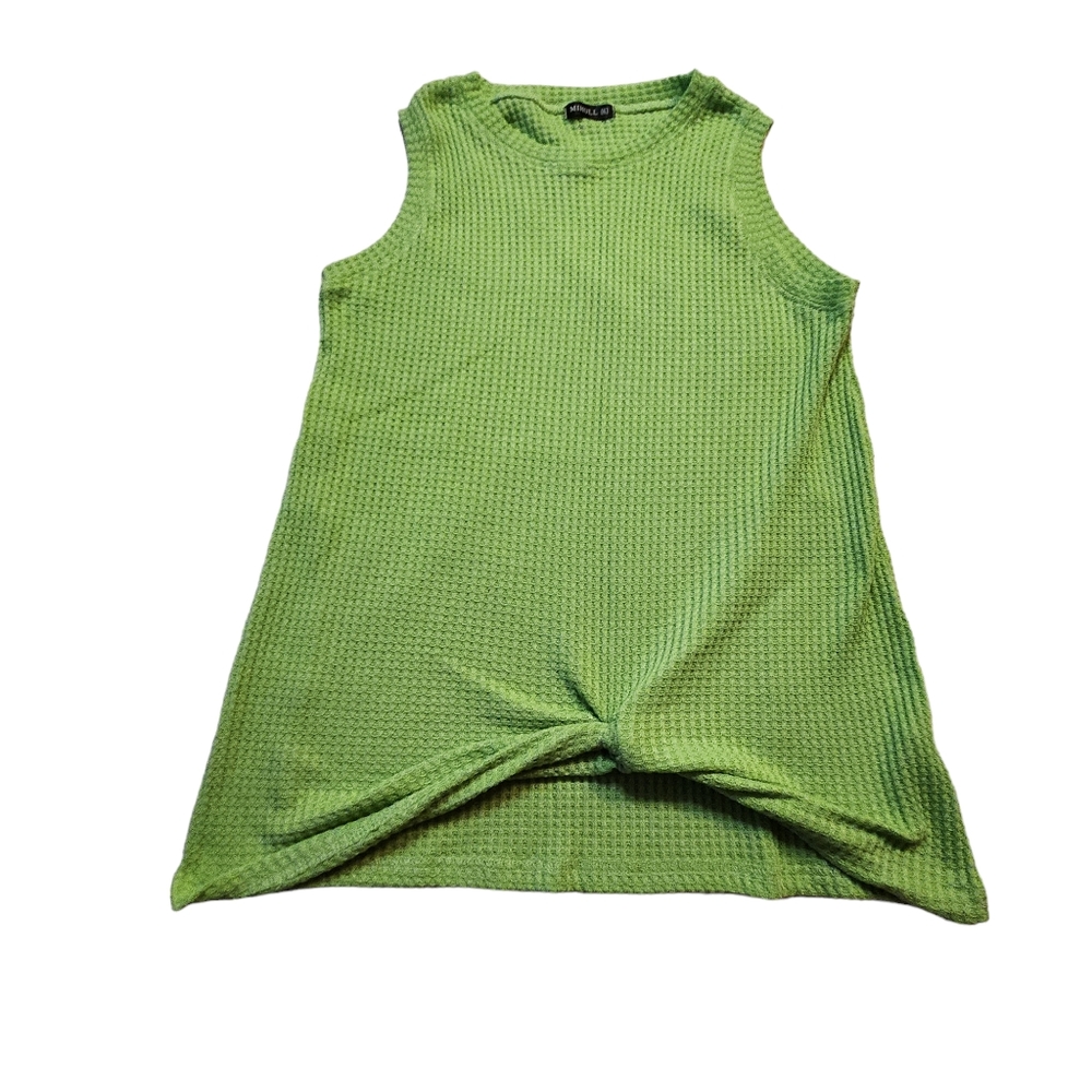 Miholl Women's Sleeveless Lime Green Knot Front Waffle Tank Top Size XL H19